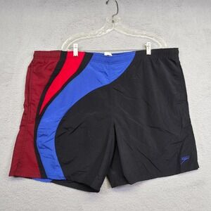 Speedo Swim Trunks Mens XL‎ Black Colorblock Mesh Liner Pool Beach Sports Retro